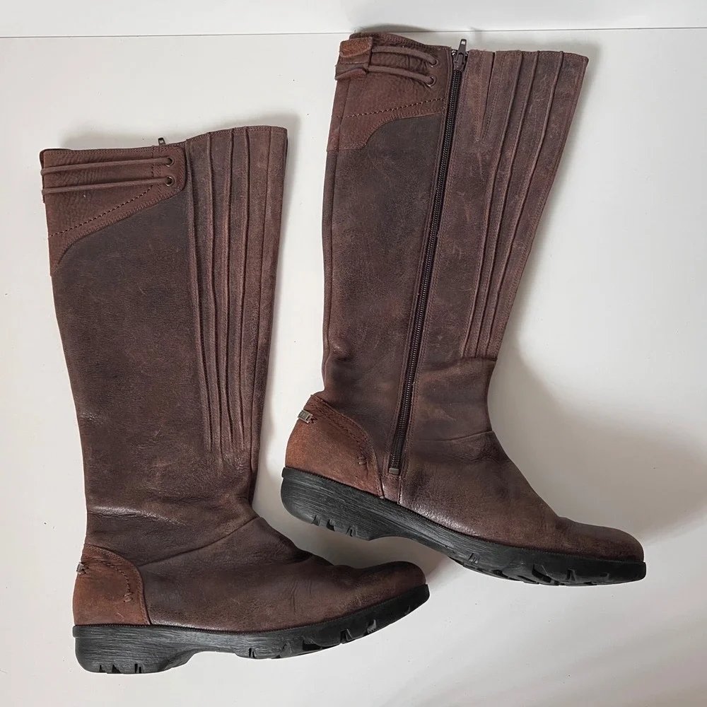 Merrell Vera Peak Knee High Boots Size 9 Brown Leather Tall Zip‎ Gorpcore Chunky